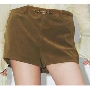 URBAN REVIVO Women's Shorts Dark Brown Suede Belted Size XXL